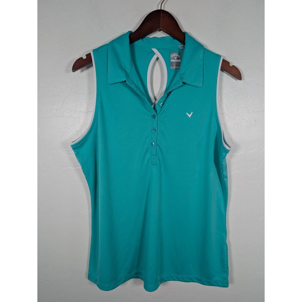 Callaway Top Women's XL Mint Green Opti-Dri Sleeveless 1/2 Button up Shirt